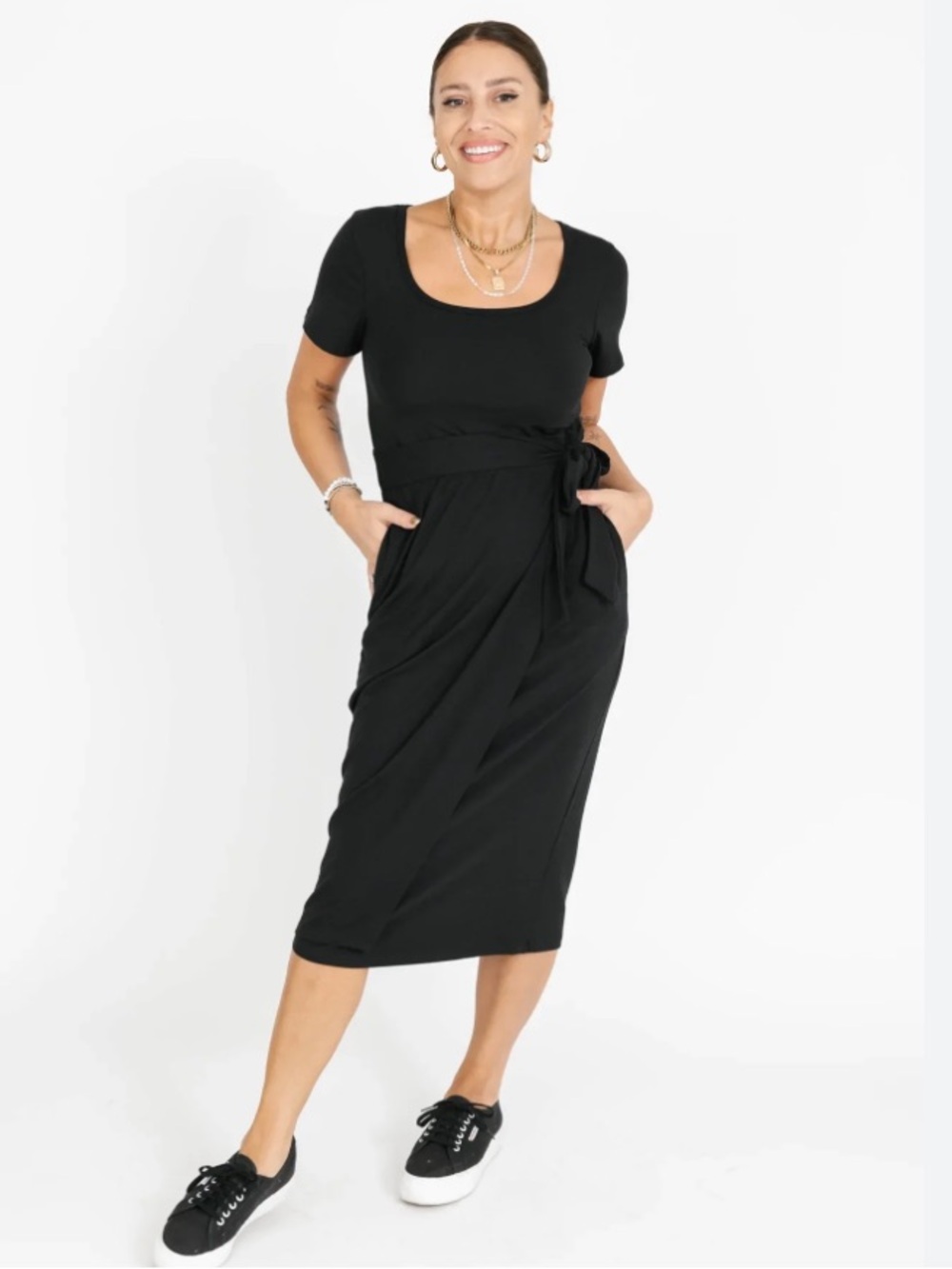 Blue Short-Sleeve Wrap Midi Dress